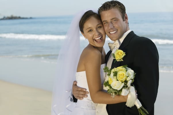 Wedding couple tuxedo beach